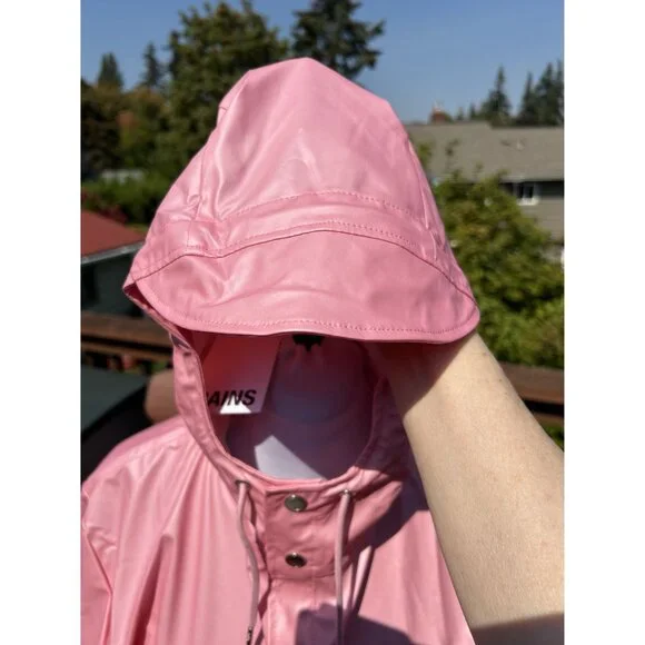 Rains Unisex Long Rain Jacket, Sky Pink, Waterproof, Sizes S, M, L - Picture 9 of 12